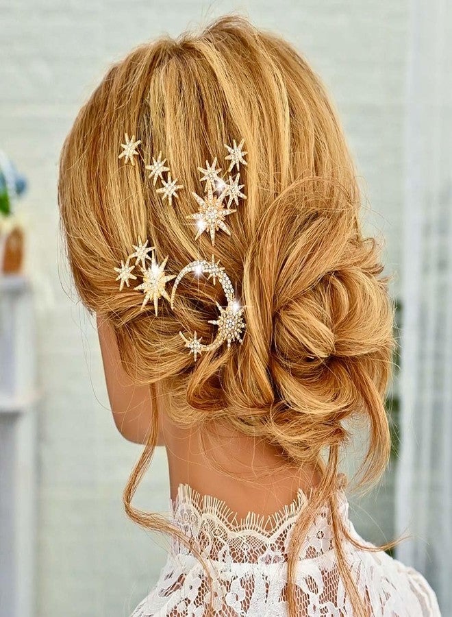 Unicra Star Moon Bride Wedding Hair Pins Crystal Bridal Hair Pieces Rhinestone Goddess Hair Accessories for Women and Girls (Pack of 5) (Gold) - Image 5